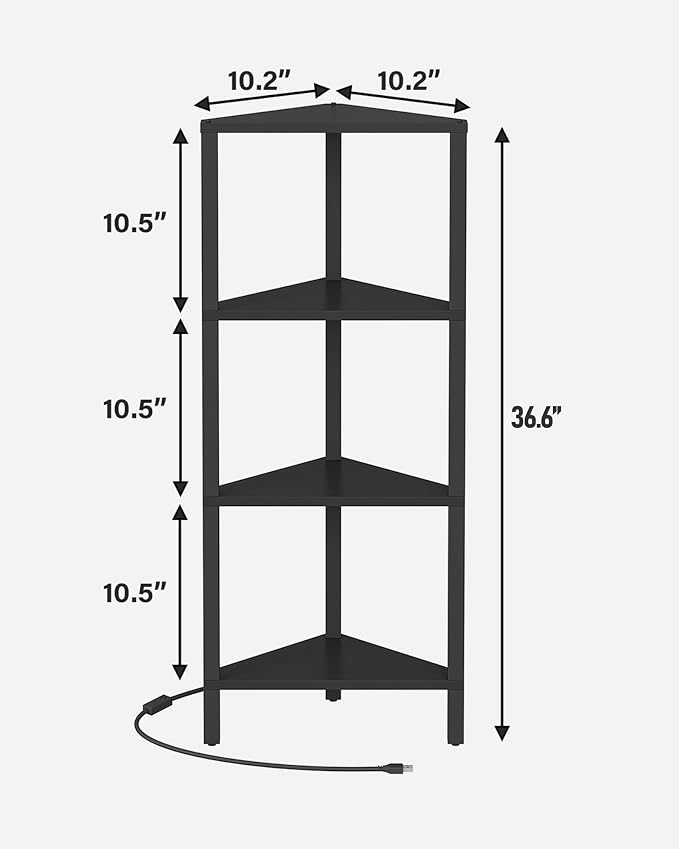 TUTOTAK Corner Shelf, 4-Tier Corner Bookshelf for Small Space, Narrow Display Corner Shelf Stand with Storage Rack, for Living Room, Bedroom, Rustic Brown BS05BB004L