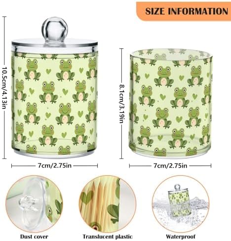 MNSRUU 2 Pack Qtip Holder Organizer Dispenser Cute Frog and Dragonfly Bathroom Storage Canister Cotton Ball Holder Bathroom Containers for Cotton Swabs/Pads/Floss