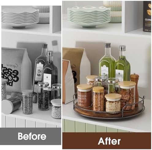 LAMU 2 Pack 9'' 12'' Lazy Susan Turntable Organizer for Table Top Cabinet, Wooden Lazy Susan for Kitchen, Pantry, Countertop, Bathroom Vanity, Spice Organization, Wood Decor