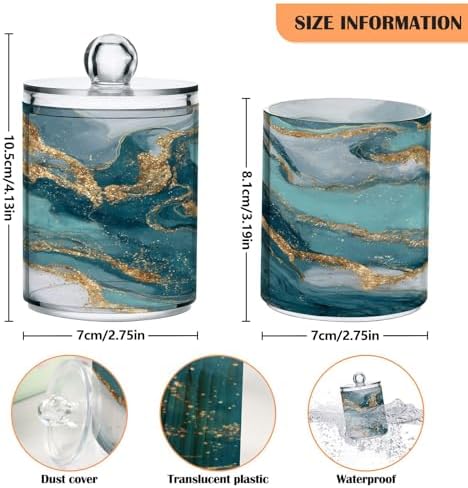 MNSRUU 2 Pack Qtip Holder Organizer Dispenser Teal Green Modern Fluid Art Bathroom Storage Canister Cotton Ball Holder Bathroom Containers for Cotton Swabs/Pads/Floss
