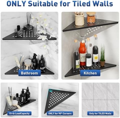lives Shower Corner Shelf 2 Pack, 10-Inch 304 Stainless Steel, Black Square