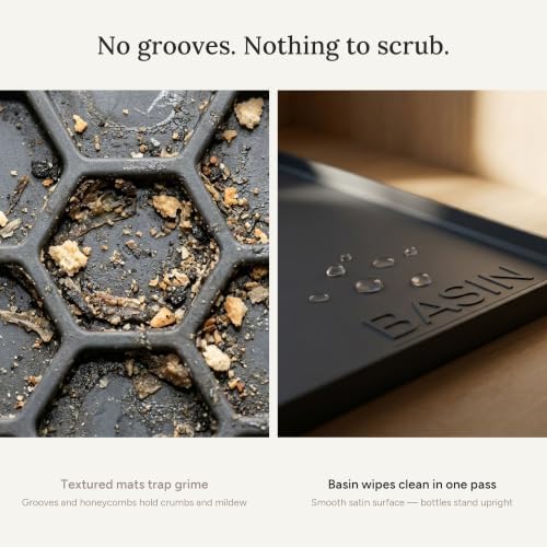 BASIN - Heavy Duty Under Sink Mat - The Original Silicone Under Sink Mats for Kitchen Waterproof - Under Sink Tray for Kitchen Waterproof - Under Sink Cover Kitchen Cabinet Liner Gray 34x22