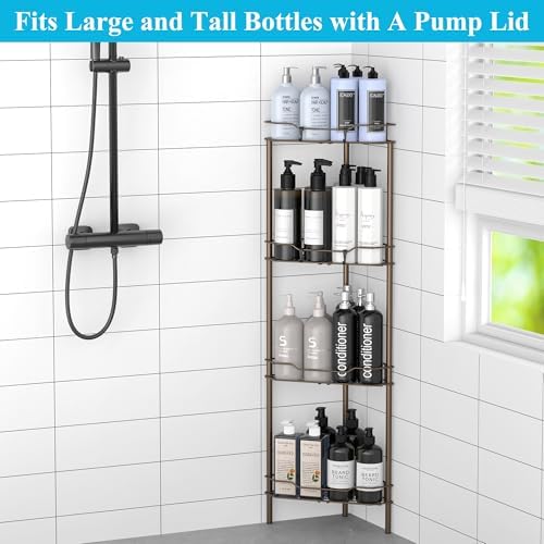 HuggieGems Metal Floor Standing Corner Shower Caddy, Bronze, 4 Tier