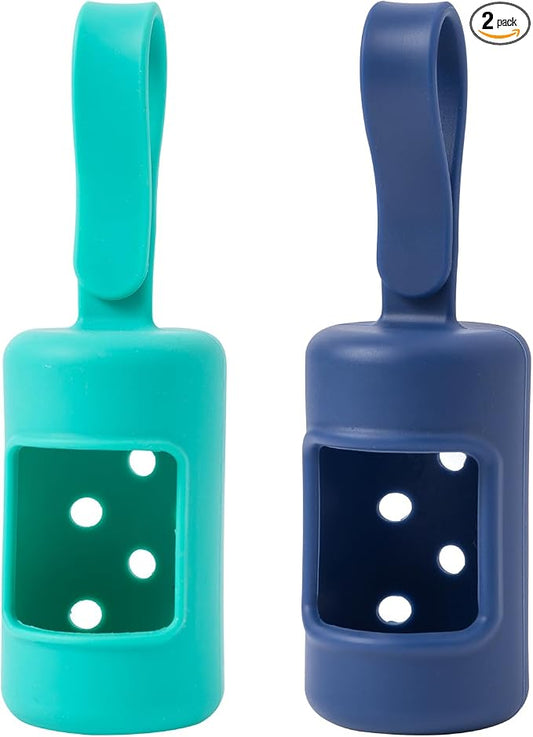 2Pack Dog Poop Bag Holder, Silicone Waste Bag Dispenser | No Clang Noise, Integrated Silicone Strap, Fits Any Retractable Leash, Large Opening Window, Easy Pull Out