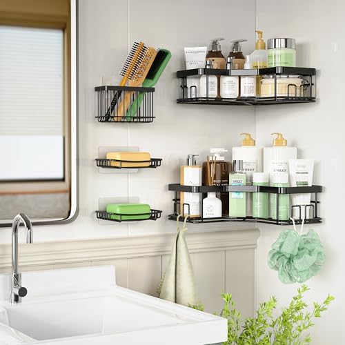 MAXIFFE Corner Shower Caddy (Black XL - 5 Pack)