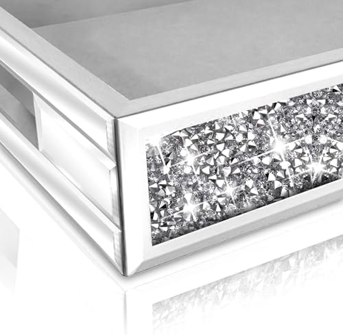 Wocred Mirror Perfume Tray fits Dresser Bedroom,Crushed Diamond Bathroom Tray with Handles，Vanity Tray,Decorative Serving Tray for Coffee Table Decor(14”x 10”x 2.5”)