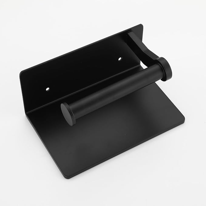 Toilet Paper Holder with Cell PhoneShelf - Toilet Tissue Holder with Wipes Storage, Wall Mounted by Adhesive Tape or Screw - Matte Black