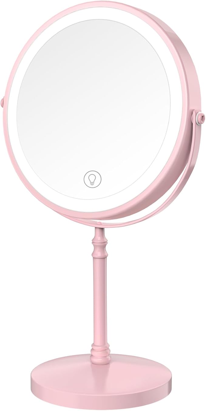 DEIOVWXS Makeup Mirror, Rechargeable Vanity Mirror with 3 Lights, 1X/10X | Adjustable Brightness, 3000mAh, Double-Sided, Gift for Mom, Women, Wife, Girls, Dorm Room Essential