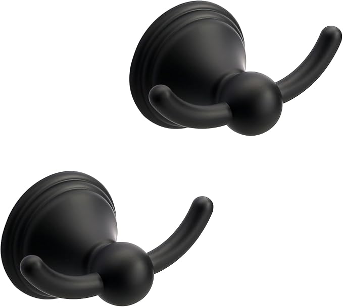 Asidrama Towel Hooks for Bathroom,Matte Black Coat Hooks for Kitchen Shower Door Wall Mounted,Exquisite Robe & Towel Hooks,Durable Robe Wall Hooks for Hanging Towels (2 Pack)