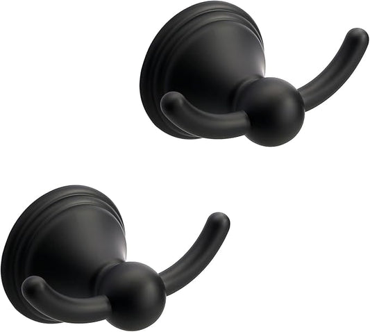 Asidrama Towel Hooks for Bathroom,Matte Black Coat Hooks for Kitchen Shower Door Wall Mounted,Exquisite Robe & Towel Hooks,Durable Robe Wall Hooks for Hanging Towels (2 Pack)