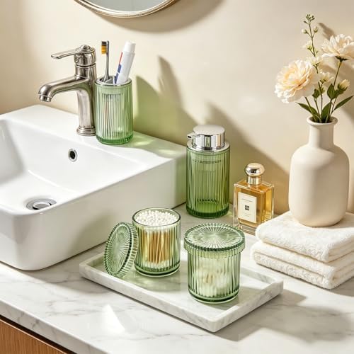 4pcs Green Glass Bathroom Accessories Set