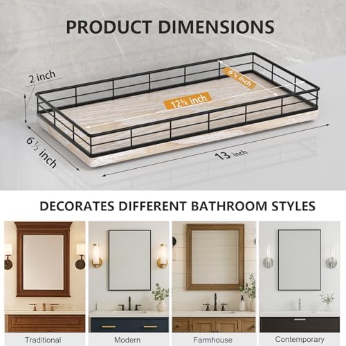 Toilet Paper Basket Organizer, Ash Wood Toilet Tank Tray with Metal Frame