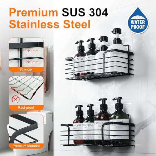Ibergrif 2 Pack Black Bathroom Shelf Organiser, Shower Caddy M34036B - Rustproof, Waterproof, High Load-Bearing, Easy Installation