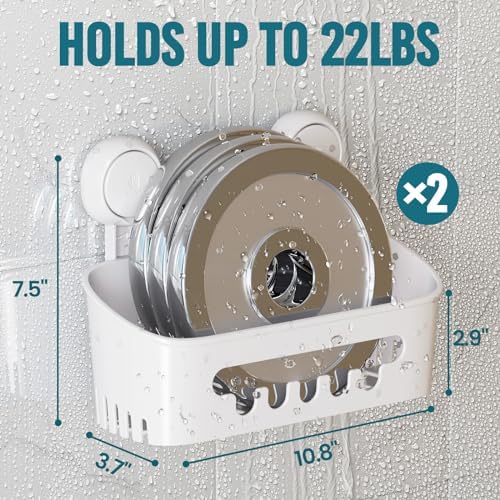 TAILI Shower Caddy Suction Cup 2 Pack, Heavy Duty Bathroom Organizer, Removable Shelves for Inside Shower, Shampoo, Waterproof Suction Plastic Storage for Bathroom Accessories Holder, White