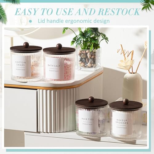 6 Pcs Plastic Holder Dispenser Bathroom Jars with Bamboo Lids, Brown
