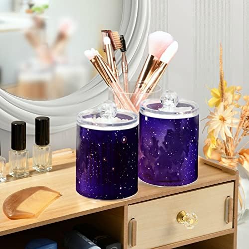 Fustylead 4 Pack Purple Galaxy Qtip Holder Dispensers, Bathroom Storage Canister Plastic Apothecary Jar Set for Cotton Swabs, Ball, Pads, Floss