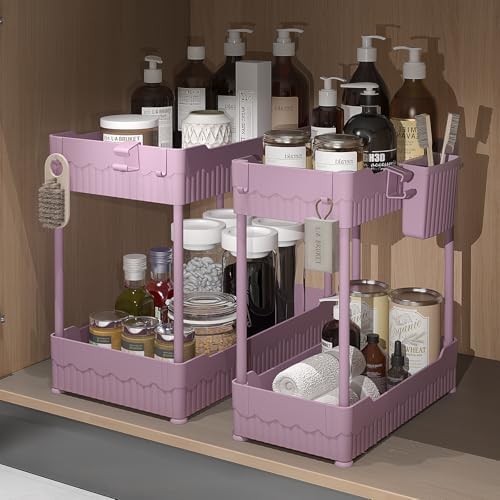 Sevenblue 2-Pack Under Sink Organizer with Hooks & Hanging Cup for Kitchen