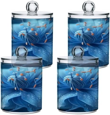 ALAZA Blue Flower Blossom 2 Pack Qtip Holder Dispenser for Cotton Swabs, Balls, Pads, Floss 10 oz Plastic Canister Organizer
