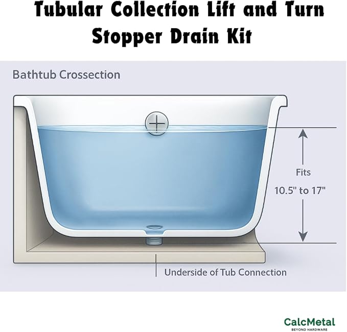 1-1/2"" White Tubular Bath Drain Kit with Lift and Turn Bath Drain Stopper, Lift and Turn Bathtub Drain Waste and Overflow with Plug and Bathtub Overflow Drain Cover, Matte Black