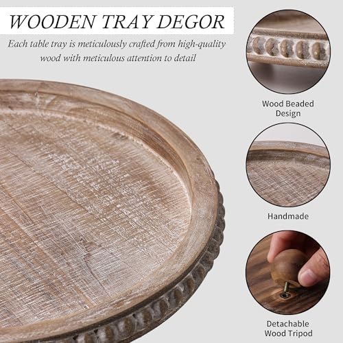 Decorative Coffee Table Tray, Brown Round Wooden Tray for Decor