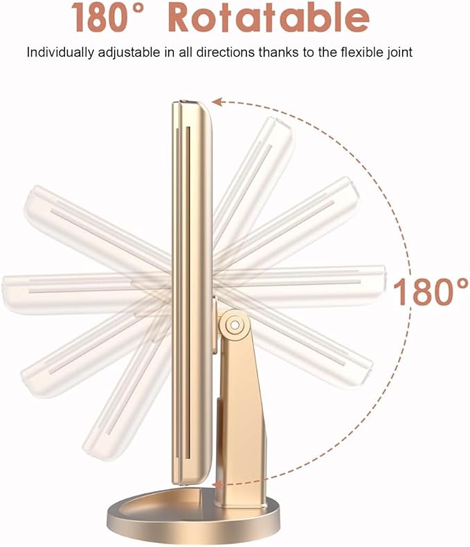 Flymiro Tri-fold Lighted Vanity Makeup Mirror with 3x/2x/1x Magnification, 21Leds Light and Touch Screen,180 Degree Free Rotation Countertop Cosmetic Mirror,Travel Makeup Mirror (Gold)