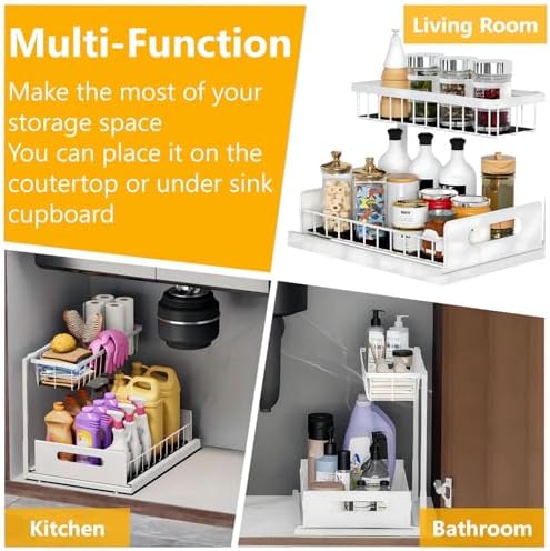 Ceetug Slide Out Under Sink Organizers and Storage, White, 2 Pack