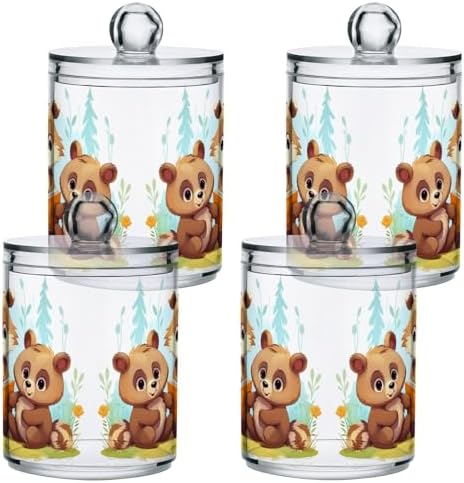 MNSRUU 2 Pack Qtip Holder Organizer Dispenser Animal Bears Pink Bathroom Storage Canister Cotton Ball Holder Bathroom Containers for Cotton Swabs/Pads/Floss