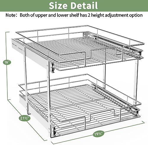 ROOMTEC Pull Out Cabinet Organizer (19½"W x 21½"D),2 Tier Pull Out Storage Shelf Drawer Basket,Sliding Shelves for Base Cabinet Organization in Kitchen, Bathroom, Pantry