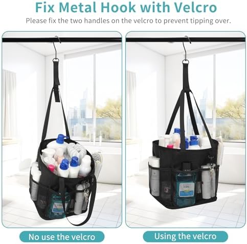 Shower Caddy Portable, Mesh Shower Caddy Hanging with Waterproof Phone Pouch Black, Large Capacity Shower Bag for College Dorm Room Essentials, Quick Dry Shower Basket for Gym, Camping, Swimming