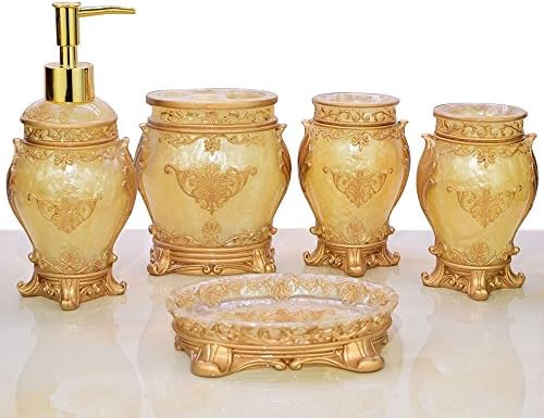 LUANT 5pcs Bathroom Accessories Set, Soap Dispenser, Toothbrush Holder, Bathroom Tumbler, Soap Dish-Golden