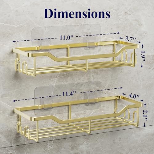 Kitsure Shower Caddy, Adhesive Shower Organizer, Large, Gold