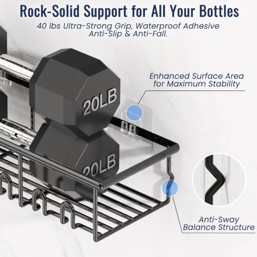 8 Pack Adhesive Large Capacity No-Drilling Shower Caddy, Black