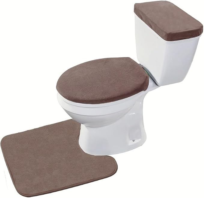 Madeals Toilet Mat and lid Cover Set with Toilet Tank Cover 3 Piece Toilet Set Brown