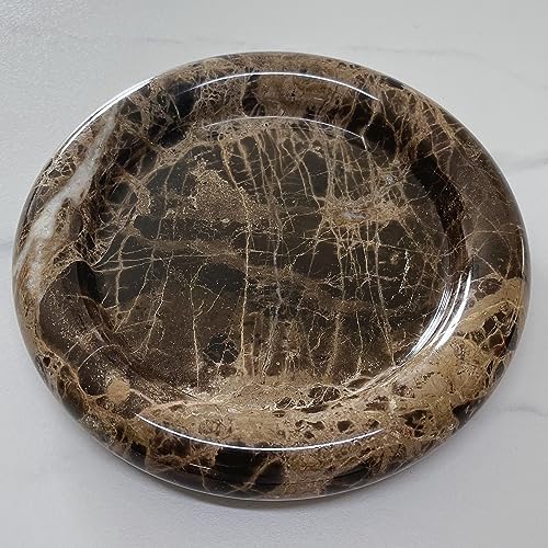Natural Marble Round Vanity Tray Jewelry Makeup Dish Decorative Tray for Coffee Table,Bathroom,Bedroom (Coffee Net)