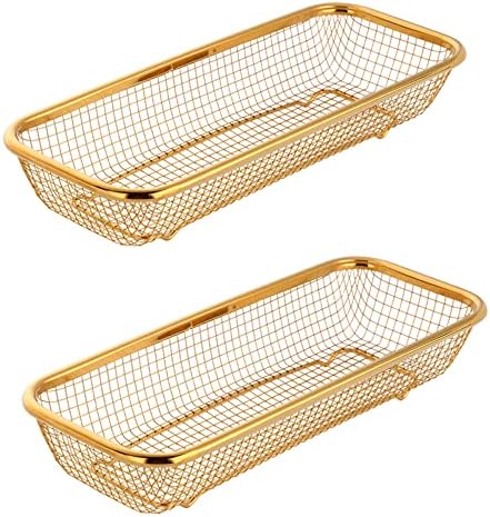 Gold Kitchen Drawer Organizer, Stackable Mesh Storage Baskets, Stainless Steel Silverware Organizer for Holding Knife Fork Spoon, 12.5"x5"x2.5", Pack of 2