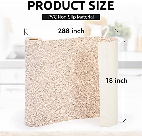 FIFTY FEET 18X288 Inch Shelf Liner with Scissor & Tape Measure for Kitchen Cabinets, PVC Drawer Liner for Dresser Non-Slip Bathroom, Non-Adhesive Cabinet Liner Washable (Chocolate Cream Color)