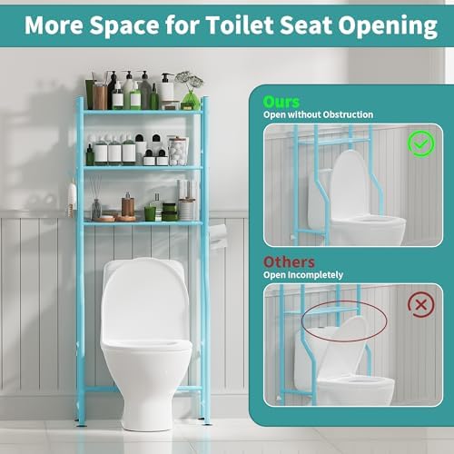 3-Tier Over Toilet Storage, Anti-Tip, 64" H, Blue