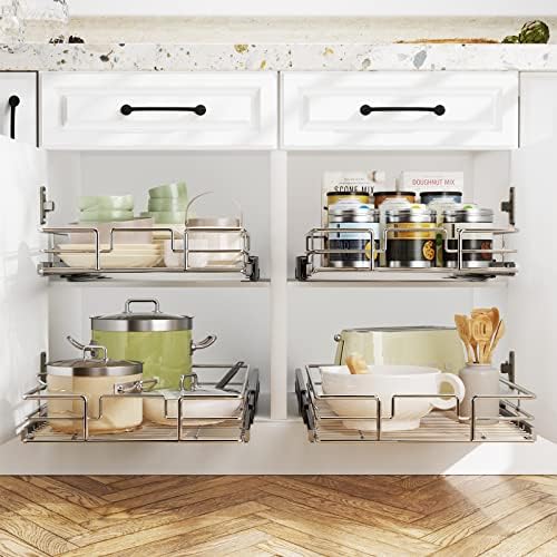 LOVMOR Pull Out Cabinet Organizer 17" W x 21" D, Kitchen Cabinet Pull Out Shelves Slide Out Storage…