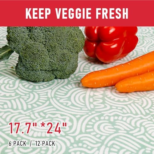 Cooyes Non-Slip Refrigerator Liners for Shelves, 17.7" × 24", 12 Pack, Large Fridge Drawer & Shelf Liners for Kitchen Cabinets Non-Adhesive, Breathable Material, BPAfree, Keep Produce Fresh Longer