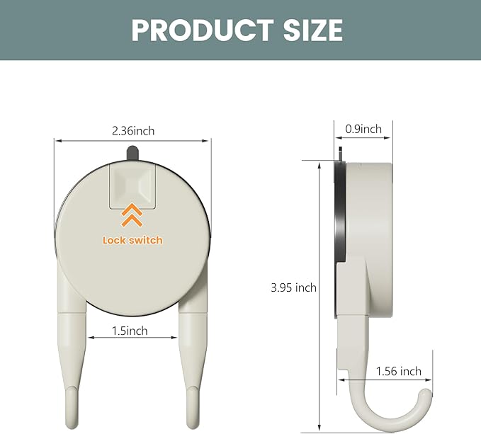 Strong Suction Cup Hooks for Shower, Bathroom, Kitchen, Heavy Duty Hangers for Door Wreaths, Robe, loofah, Towel, Utensils, Removable Wall Hooks for Tile, Glass, Mirror (2 Pack-Cream)