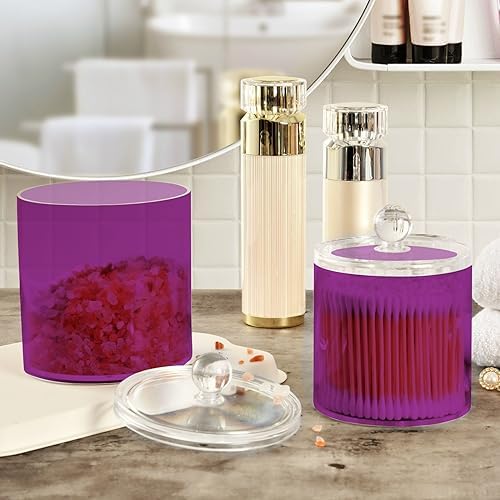 Gredecor Purple Apothecary Jars with Lids for Bathroom & Kitchen Organization Containers Acrylic Plastic Organizers Great for Q-Tip Cotton Swabs, Jewelry, Food & Candy Storage, Set of 2 Sizes