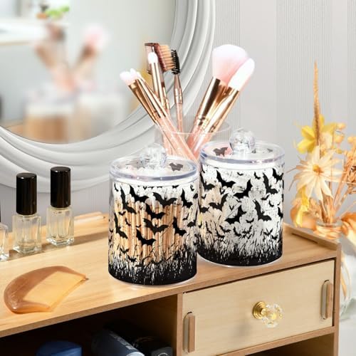 2 Pack Plastic Qtips Holder Bats Bathroom Organizer Canisters for Cotton Balls/Swabs/Pads/Floss,Plastic Apothecary Jars for Vanity