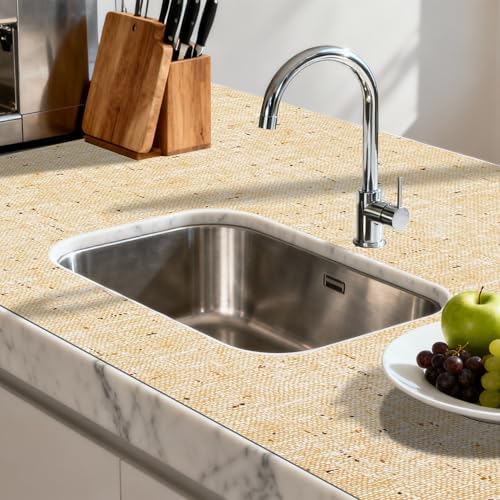 FIFTY FEET 12"x120" Non-Adhesive Shelf Liner for Kitchen Cabinets and Drawers, Washable Non-Slip PVC Cabinet Liner (Yellow)(5 Roll)