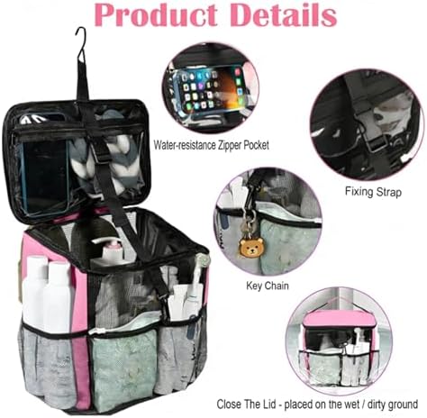 Mesh Shower Caddy Portable for College Dorm Room Essentials for Girls Large Capacity Shower Bag,Quick Dry Hanging Organizer Toiletry Bag for with Handle for Bathroom,Gym,Travel,Swim,Beach