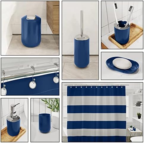 Clara Clark Bathroom Accessories Set - Bathroom Set with Adhesive Corner Shower Caddy Hanging, 25PC Bathroom Accessory Set, Navy Shower Curtain Set, Toilet Brush, Trash Can & Soap Dispenser