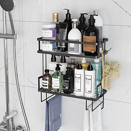 Godboat 2-Tier Over Toilet Storage Shelf, Wall-Mount with 2 Hook/Paper Rack