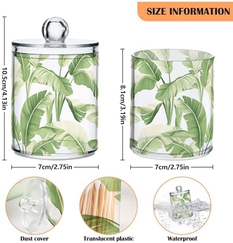 MNSRUU 2 Pack Qtip Holder Organizer Dispenser Plantain Leaf Bathroom Storage Canister Cotton Ball Holder Bathroom Containers for Cotton Swabs/Pads/Floss