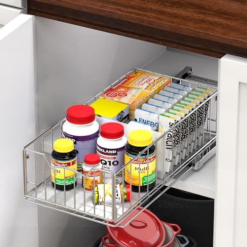 Simple Houseware Pull-Out Cabinet Sliding Basket, 17.2Dx9.7Wx5H, Chrome