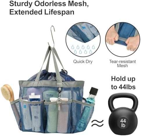 Mesh Shower Caddy Portable with Drawstring - 2-Handle Shower Bag for Dorm