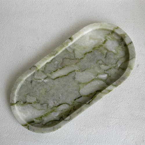 Natural Marble Oval Tray Ornaments Vintage Small Tray Storage Dish for Counter, Vanity, Dresser, Nightstand and Desk (Green Emerald)